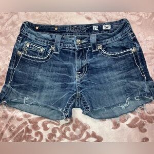 Miss Me Distressed Dark Blue Denim Cutoff Shorts